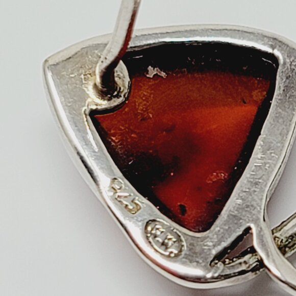 Sterling Silver and Amber Set Studded earrings and pendant - Picture 3 of 8